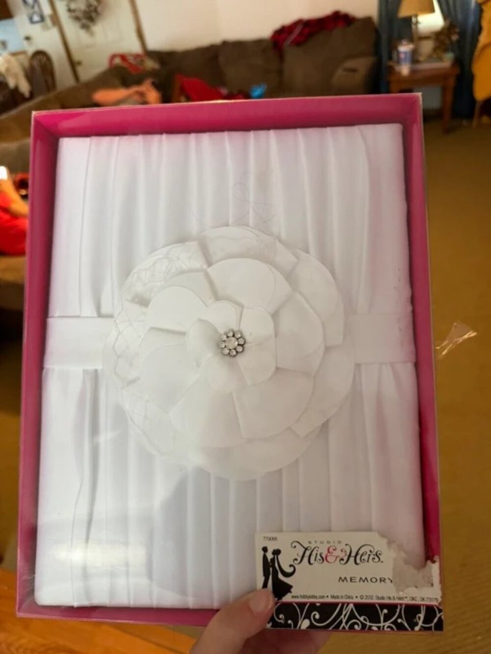 His & Hers White Decorative Wedding Memory Album with Flower Applique
